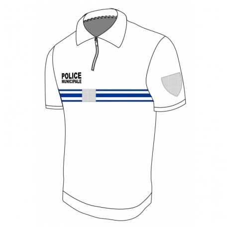 Polo blanc PM double face 50 % coton / 50 % polyester MC ZIP