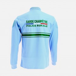 Polo allégé bleu ciel M.longues flockage POLICE RURALE + GRADE POITRINE