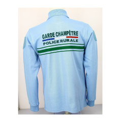 Polo allégé bleu ciel M.longues flockage POLICE RURALE + GRADE POITRINE